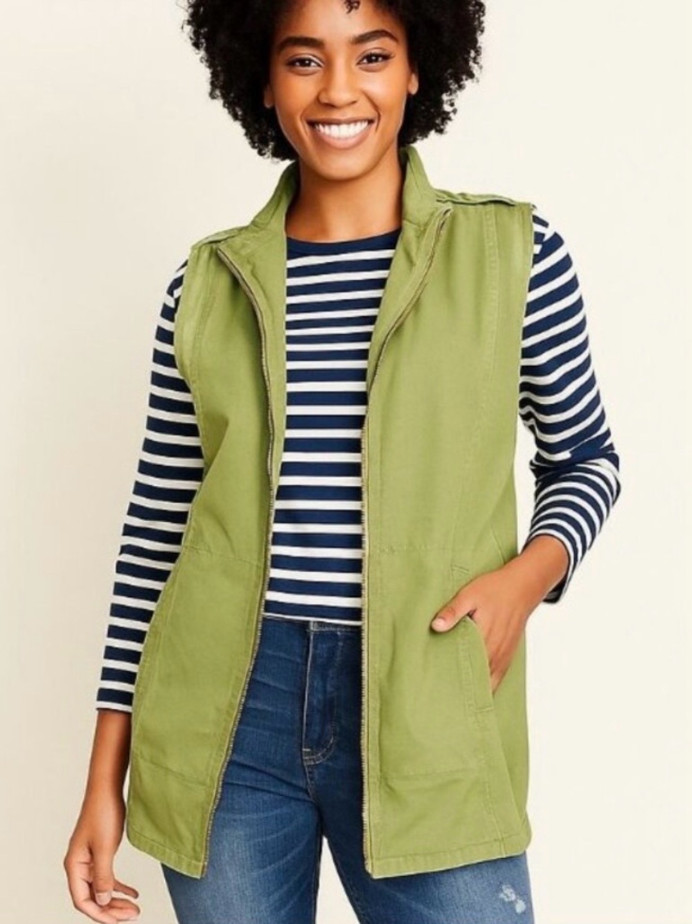 CAbi Olive Green Army Green Sleeveless Utility Vest Style or Jacket to Layer